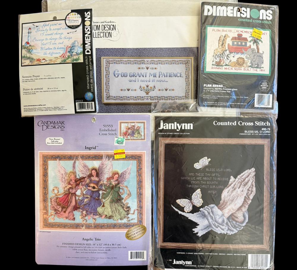 Lot of 5 Religious Cross Stitch Kits Dimensions Janlynn God Angels NIP Sealed
